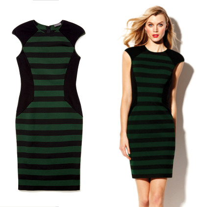 Vince-Camuto-Solid-Trimmed-Striped-Dress-fall2013
